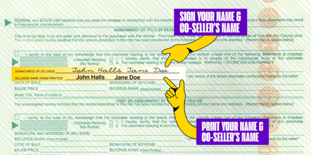 More than one owner? All owners listed on the front of the title must sign the title.