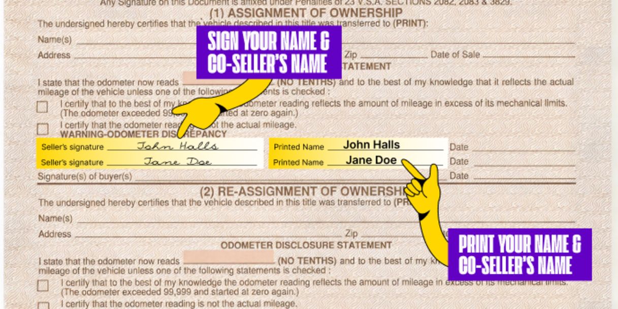 Multiple owners? Only one owner must sign if title states 'OR' between owner names printed on the front of the title. Both owners must sign if title states "AND" or "AND/OR" between owner names, or if nothing is listed between owner names.
