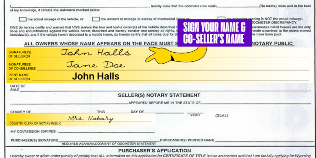 More than one owner? All owners listed on the front of the title must sign the title before the Notary.