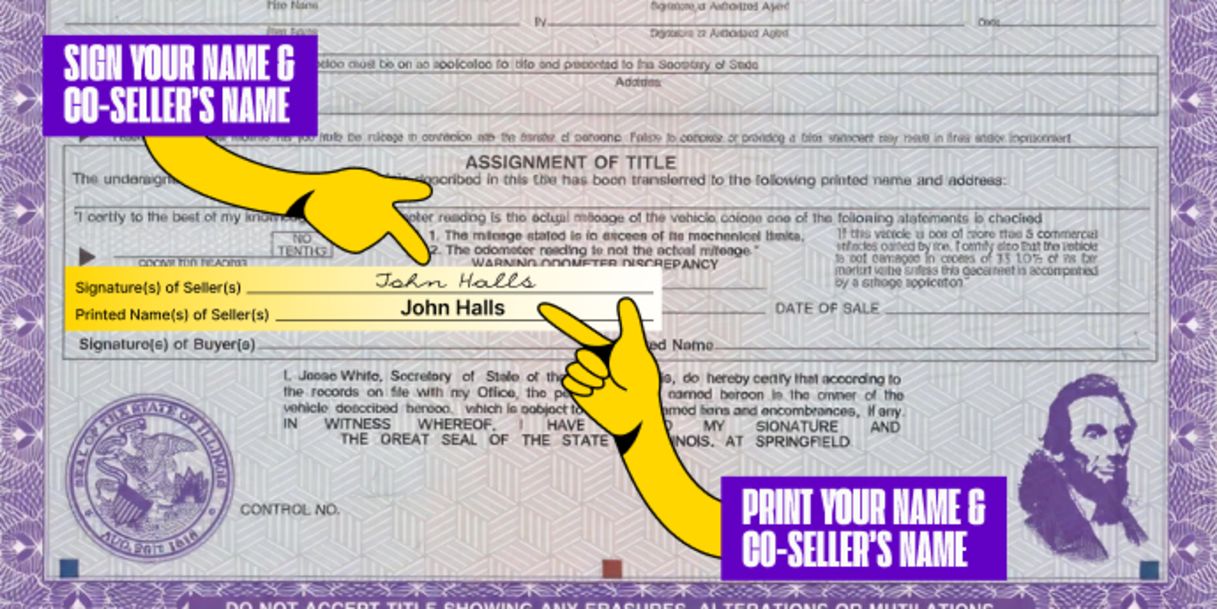 More than one owner? All owners listed on the front of the title must sign the title.