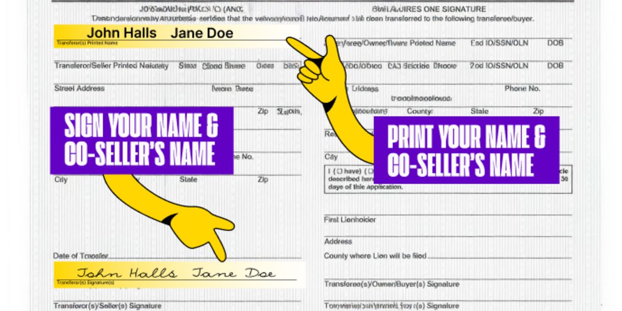 Multiple owners? Only one owner must sign if title states 'OR' between owner names printed on the front of the title. Both owners must sign if title states "AND" or "AND/OR" between owner names, or if nothing is listed between owner names.