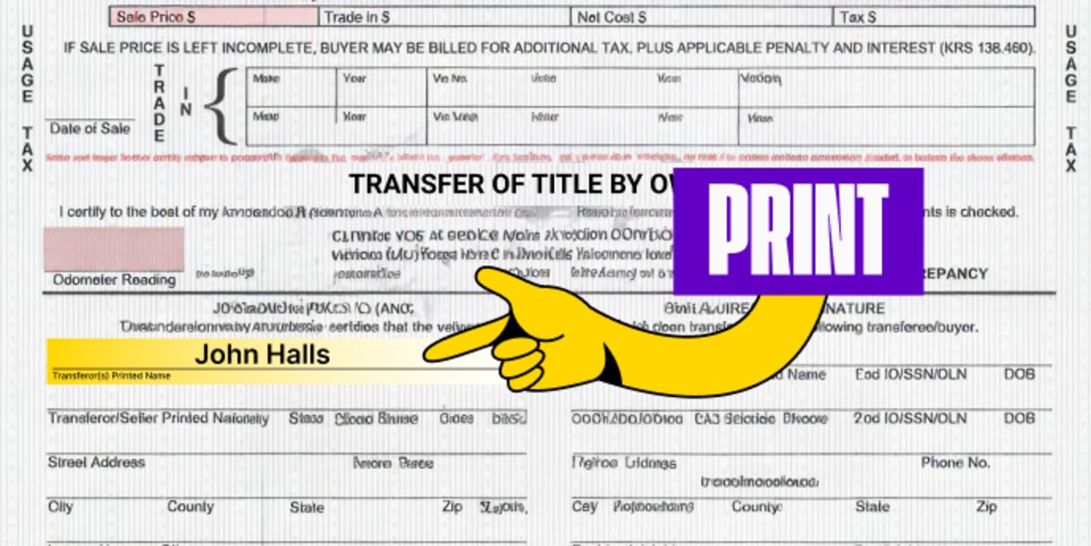 Back of the title (section Transfer Of Title By Owner, left column) - Sign your name where it reads 'Transferor(s)/Seller(s) Signature"
