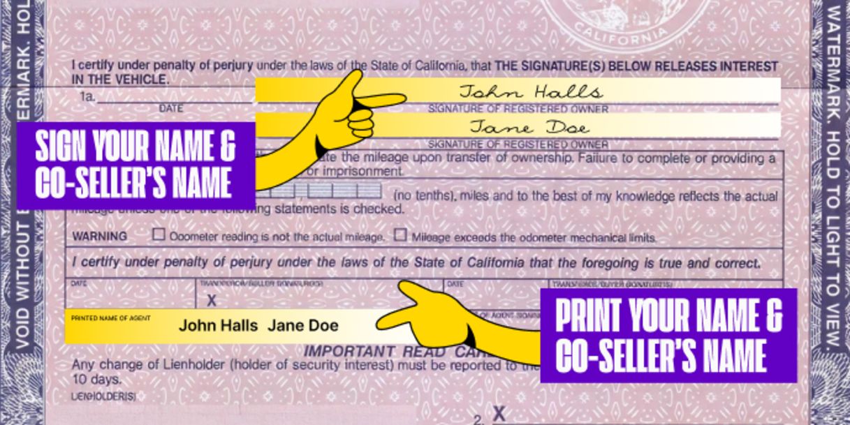 More than one owner? All owners listed on the front of the title must sign the title.