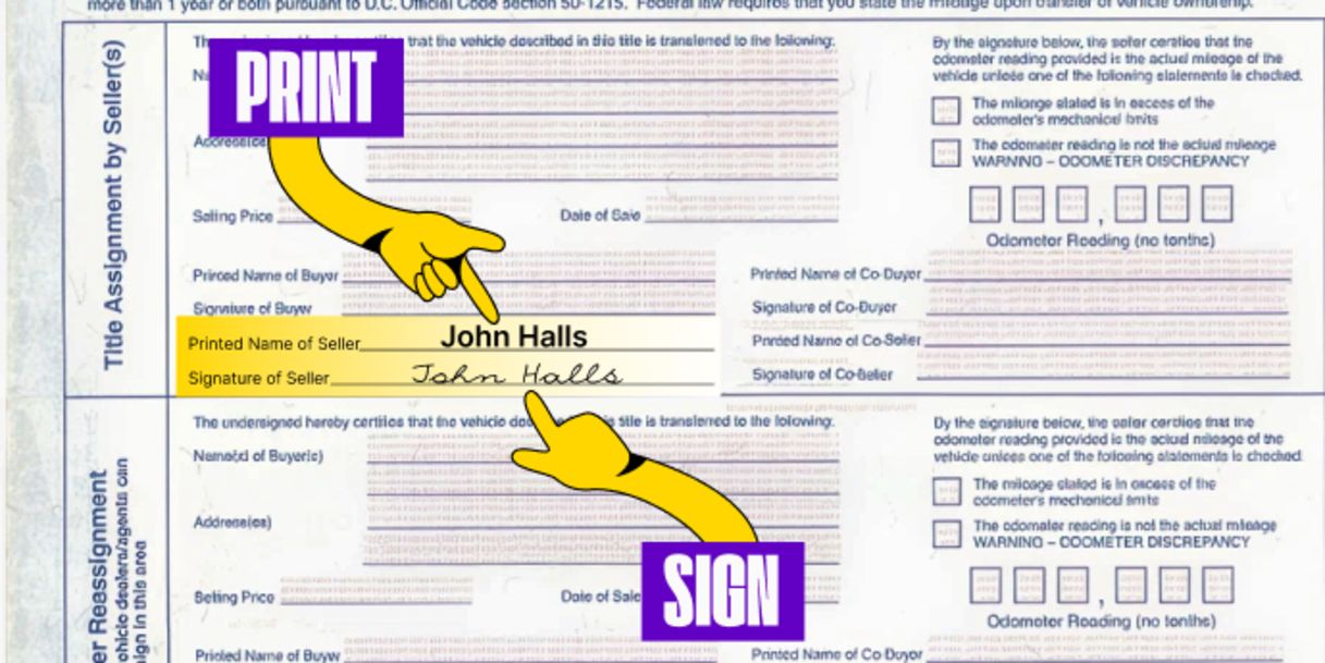 More than one owner? All owners listed on the front of the title must sign the title.