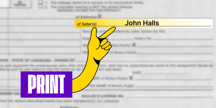 Back of the title (top right) - Sign your name on the line labeled 'Signature(s) of Seller(s)'