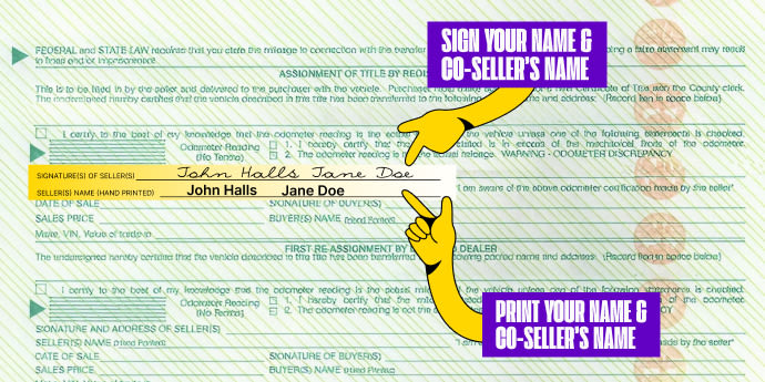More than one owner? All owners listed on the front of the title must sign the title.