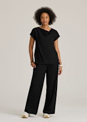 Marisol 2-Pocket Cowl Neck Cap Sleeve High-Low Hem Top