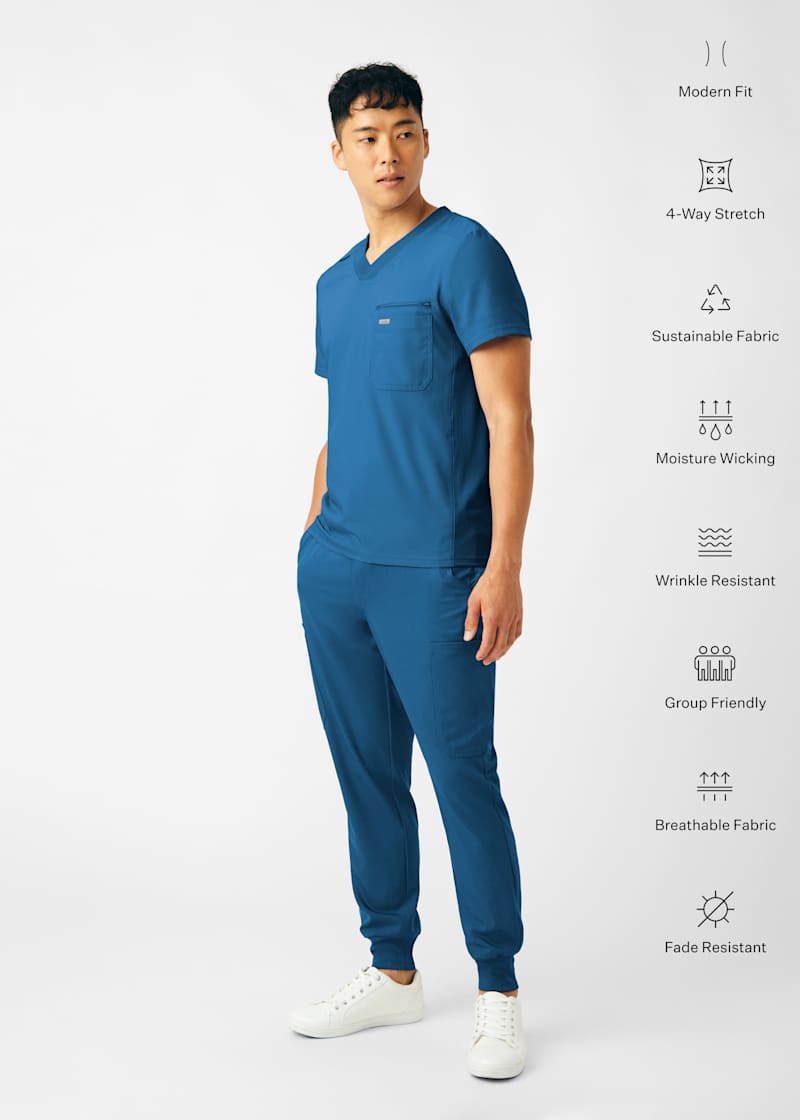 2-Pocket V-Neck Men's Rib Knit Top | Scrubs & Beyond
