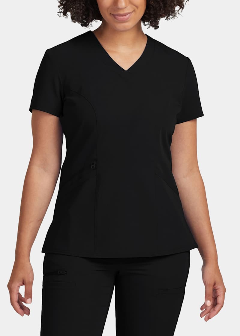 美品✨マメクロゴウチ Suvin Cotton Jersey Top-black 3-Pocket Jersey Knit Panels V-Neck Top | Scrubs & Beyond