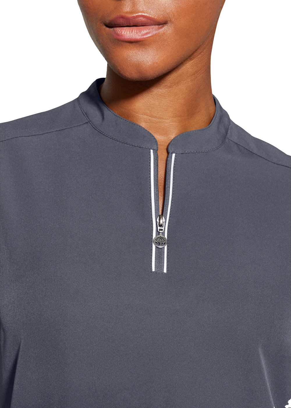Sandy 2-Pocket Mandarin Collar Half-Zip Front Top
