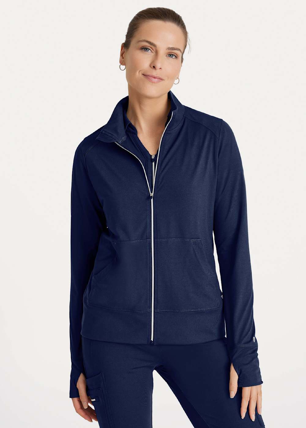 Arena 2-Pocket Banded Collar Zip Front Jacket with Thumb Holes