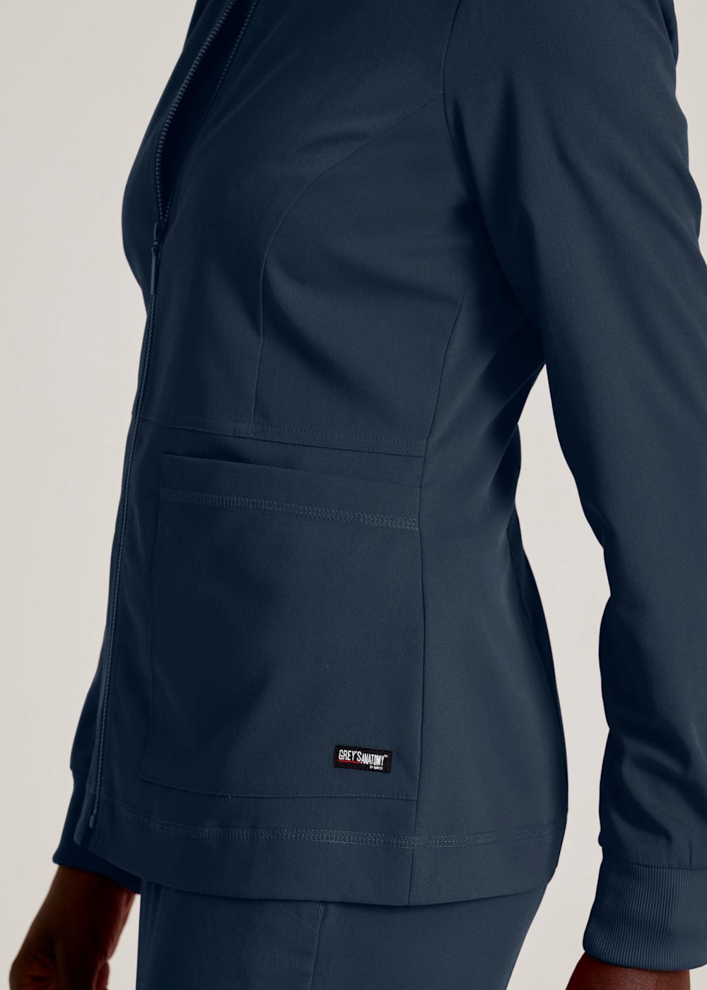 3 Pocket Round Neck Zip Front Scrub Jacket