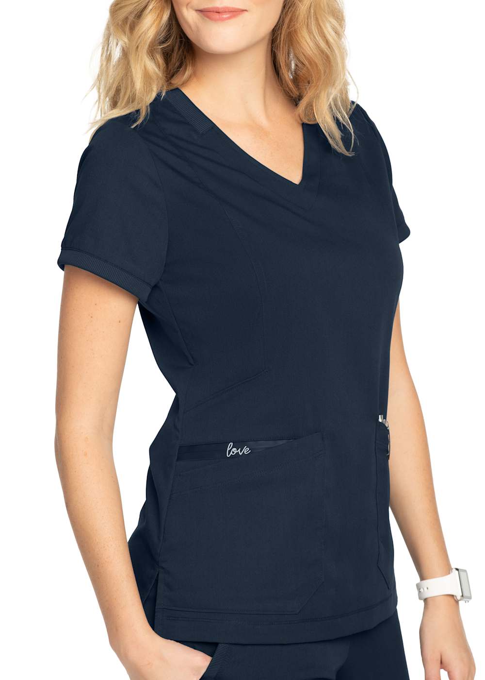Kira Zipper-Pocket V-Neck Scrub Top
