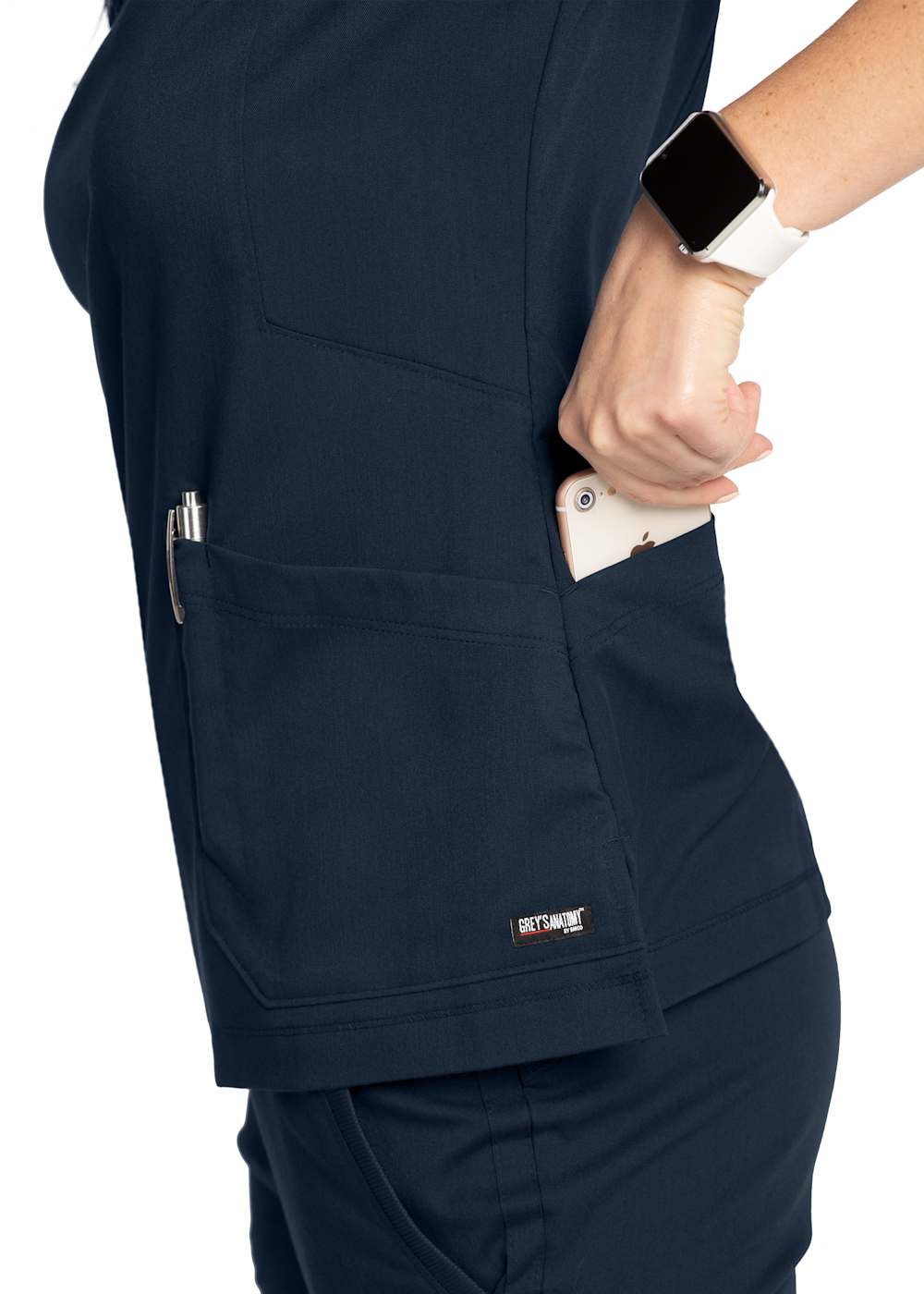 Kira Zipper-Pocket V-Neck Scrub Top