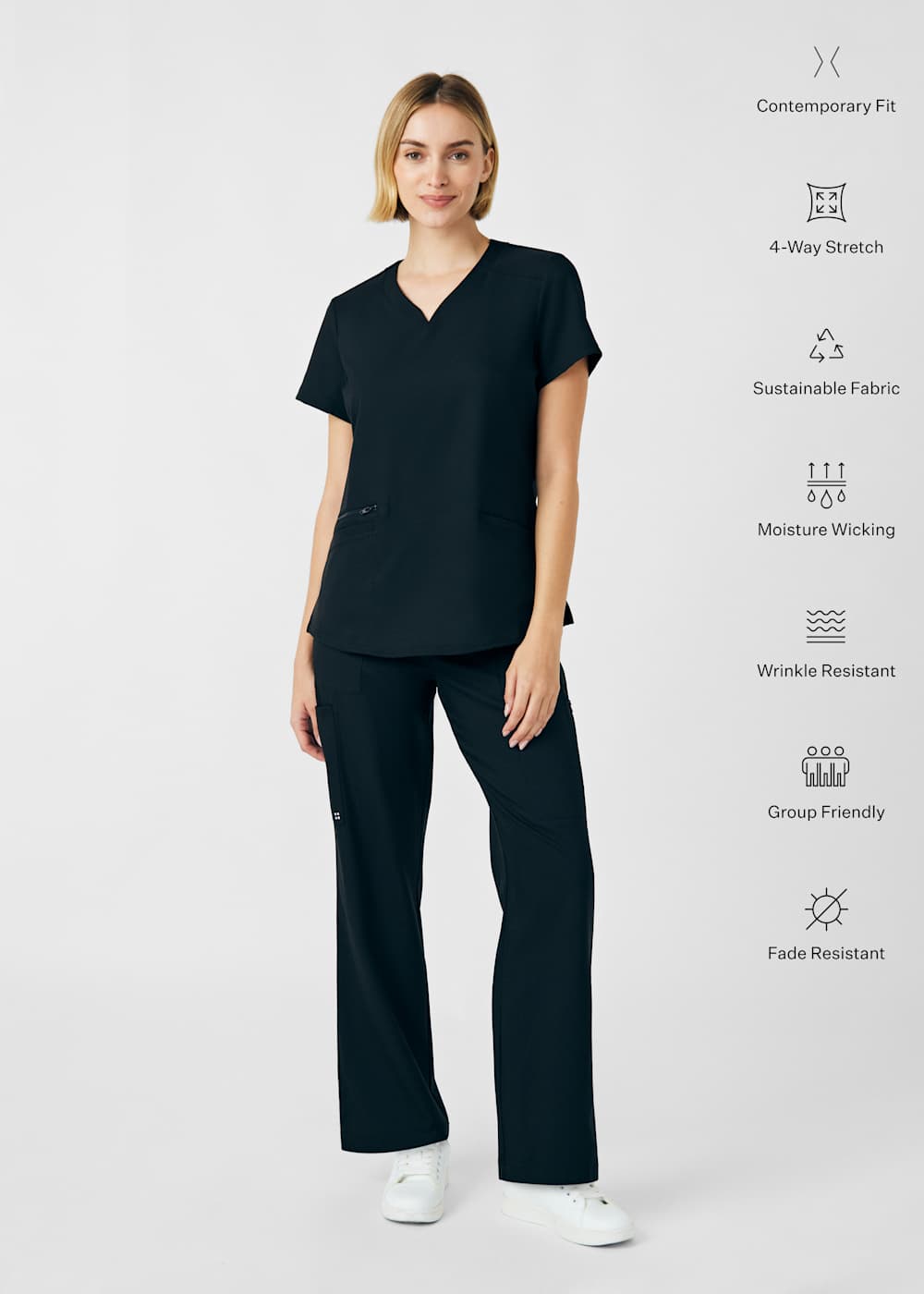 2-Pocket Curved V-Neck Scrub Top