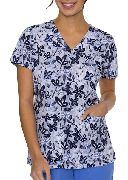 Beyond Scrubs Happiness Collection Floral Dreams V-Neck Print Scrub Top | Tops Scrub Tops from Scrubs and Beyond