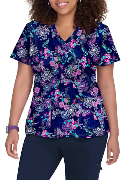 Women's Print and Solid ScoopNeck Scrub Top Tall and Plus Size Med-12x by  Large Size Scrubs