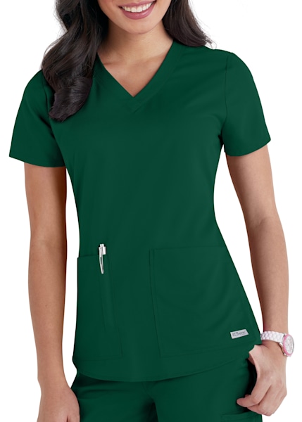 Grey's Anatomy Women's Hunter Green Scrub Top Adult Small Green - Hunter