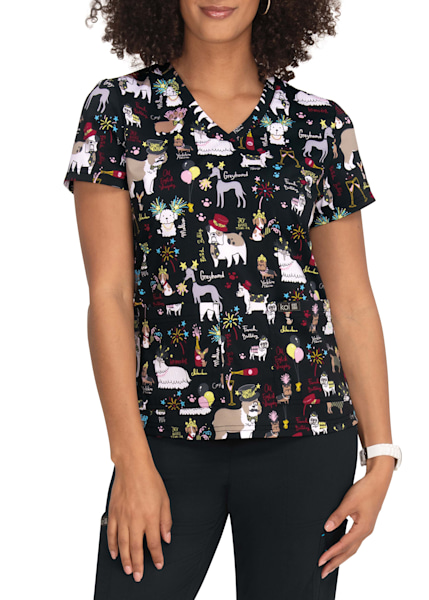 Beyond Scrubs Happiness Collection Floral Dreams V-Neck Print Scrub Top | Tops Scrub Tops from Scrubs and Beyond