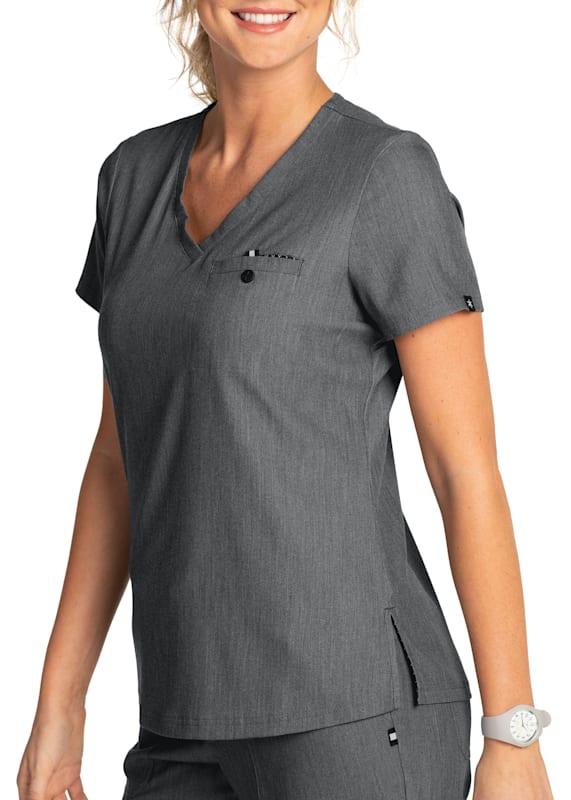 Beyond Scrubs Happiness Sunny 2 Pocket V-Neck Scrub Top