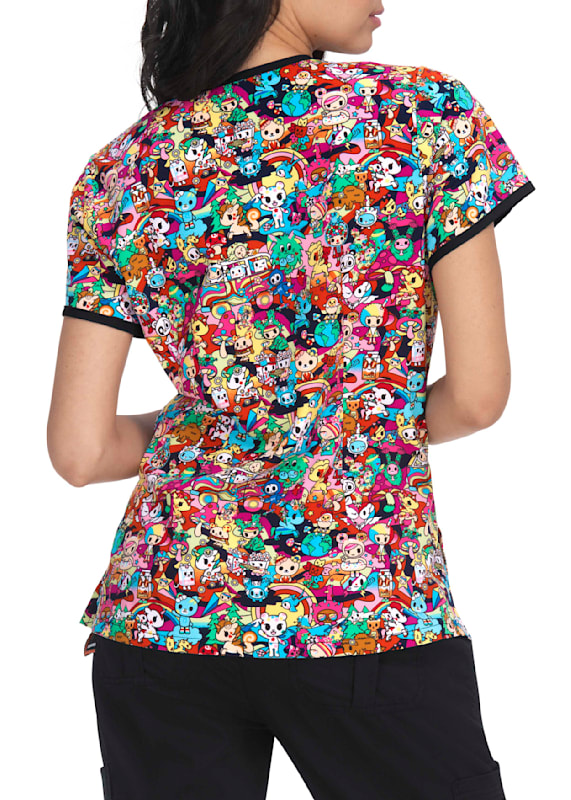 tokidoki by koi Eve Women's Print Scrub Top (Stay Groovy) with koi Lite  Stretch Momentum Women's