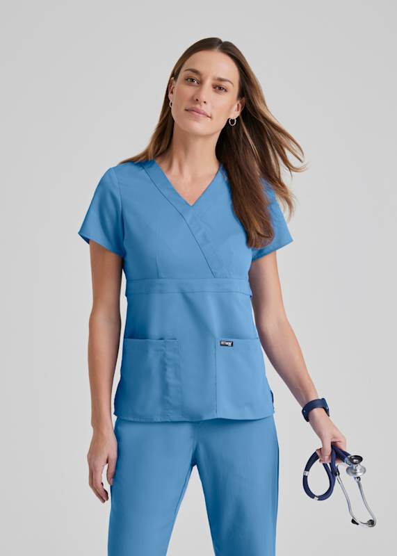 Grey s Anatomy 3 Pocket Mock Wrap Top Scrubs Beyond