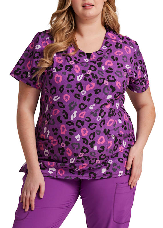 Leopard Vibes Round Neck Print Top Scrubs Beyond