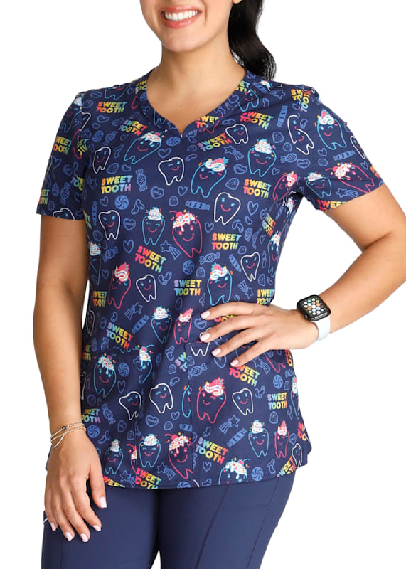 Dental print scrub tops outlet