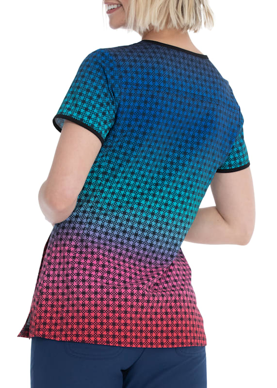 HeartSoul Colorful Check V Neck Print Scrub Top Scrubs Beyond