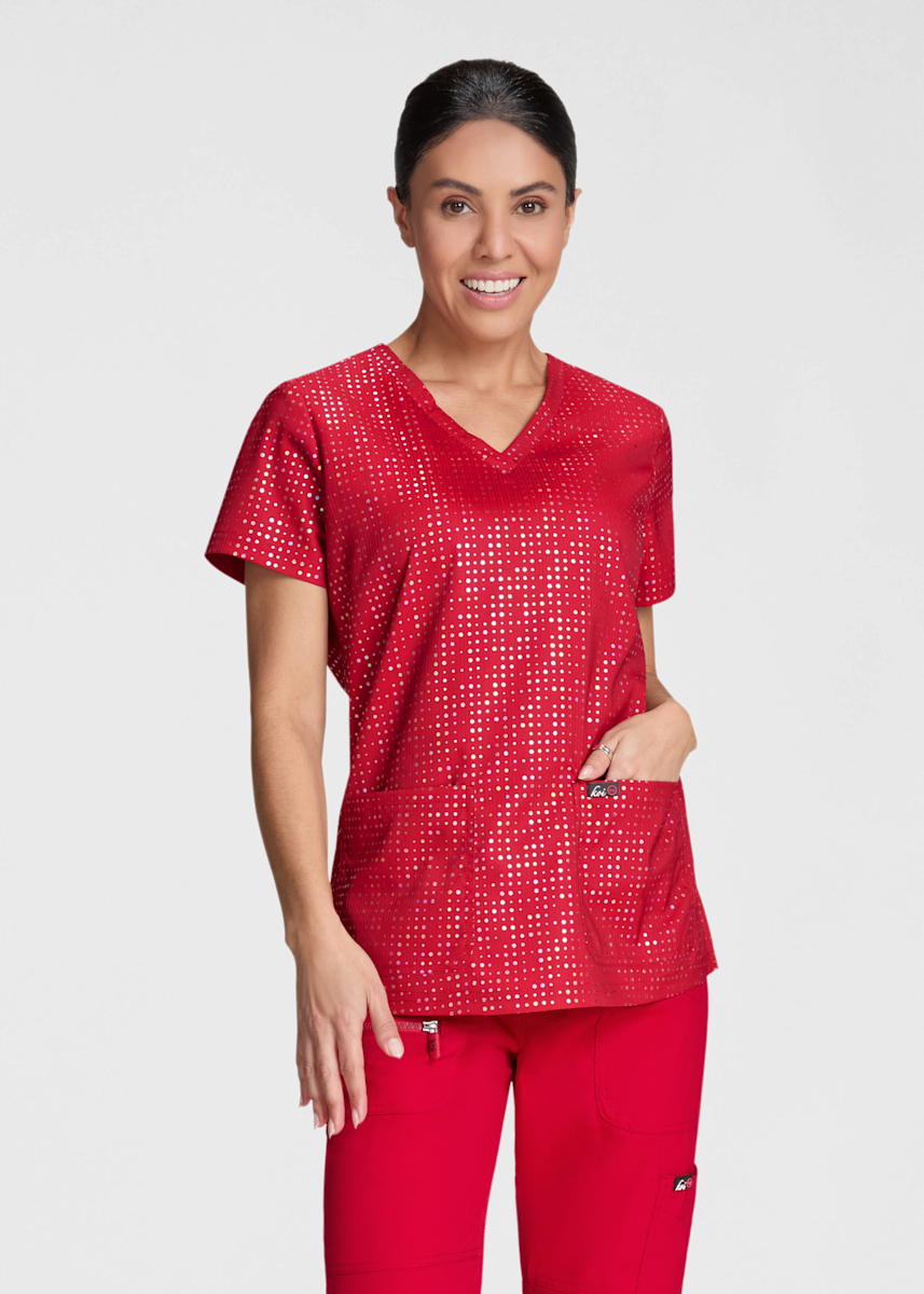 Koi Lite Koi Lite Velora Iridescent Dot Ruby V-Neck Print Scrub
