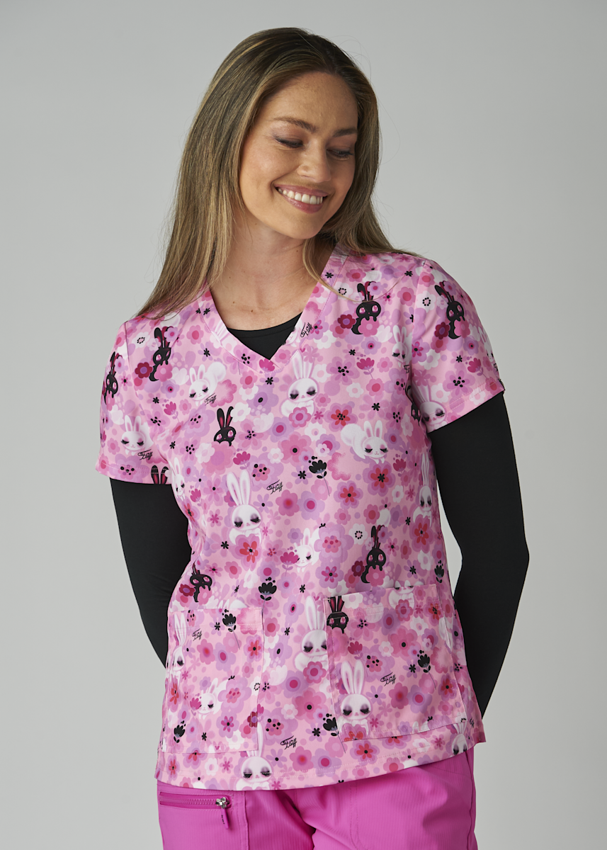 Artist Series Leslie Fluff Bunnies V-Neck Print Top
