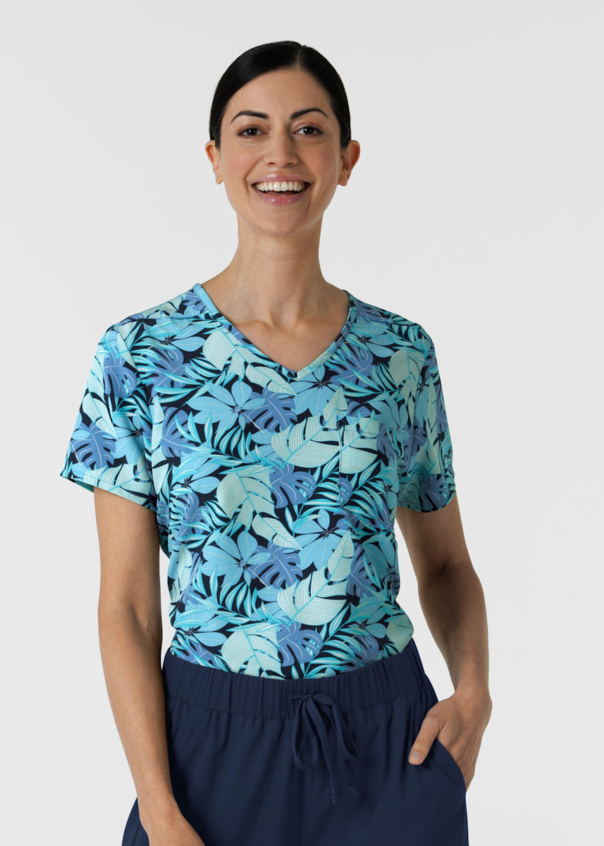 WaiKiKi Breezy Palm V-Neck Tuck-In Print Top