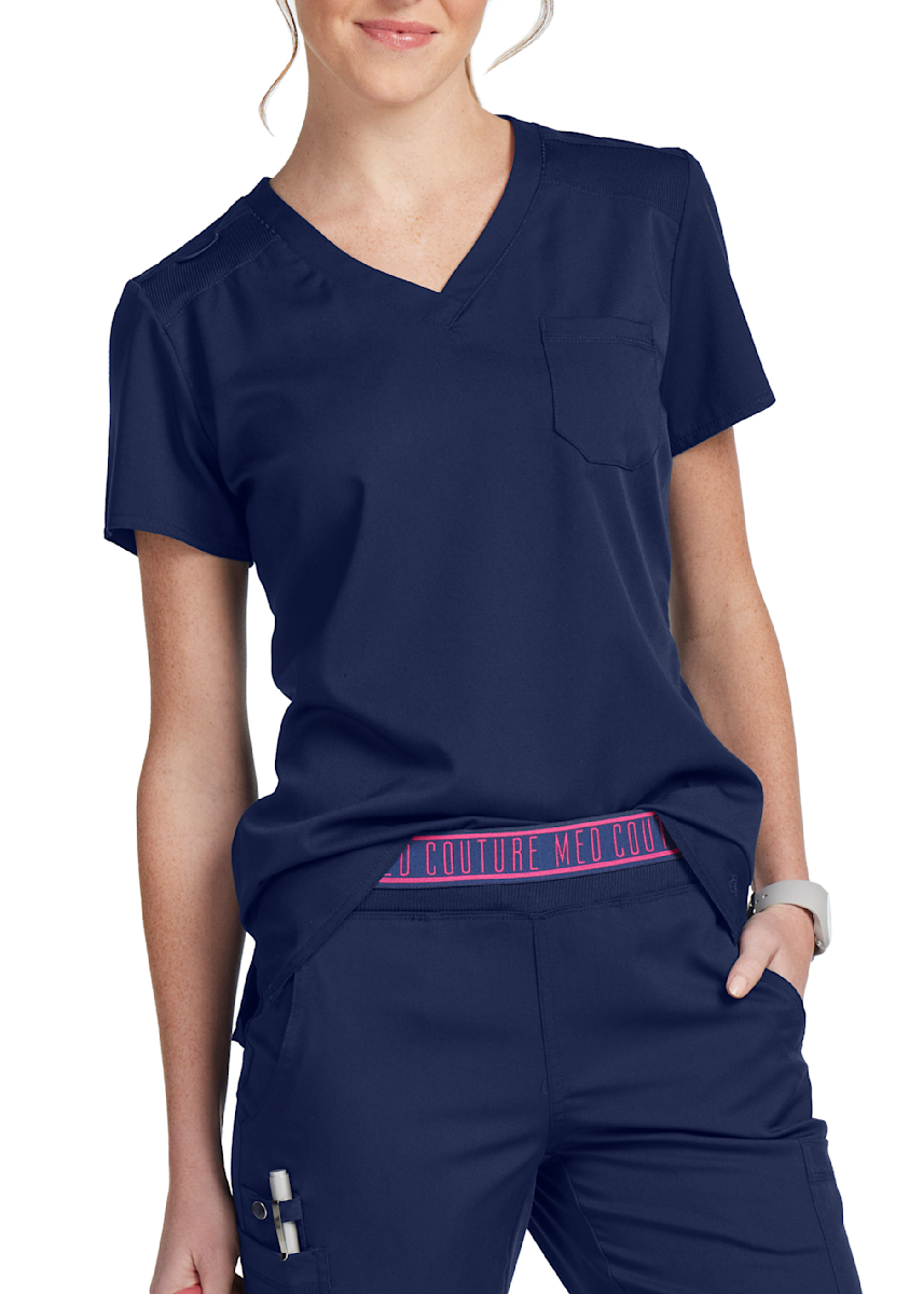 Med Couture Touch Chest Pocket V-Neck Top Scrubs Beyond - Main Image