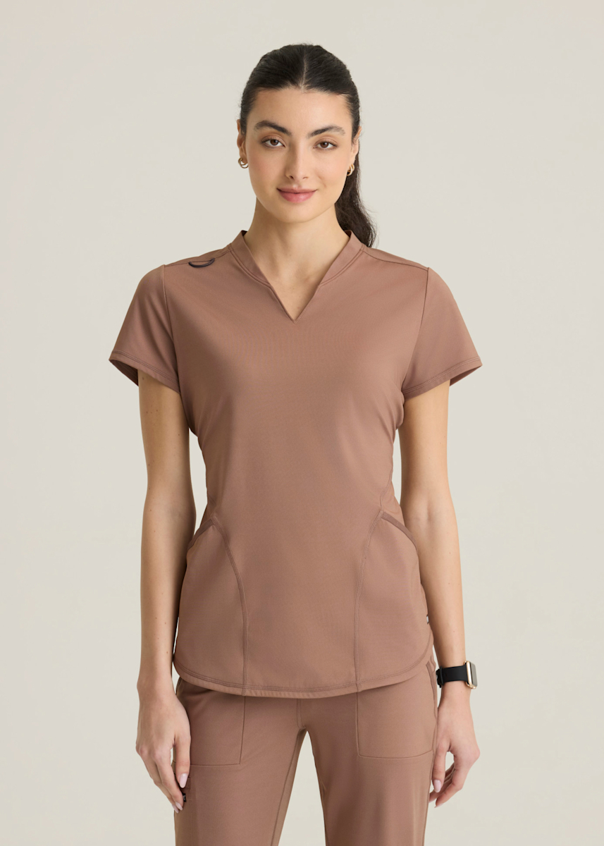 Define 2-Pocket Notched V-Neck Contour Panels Top