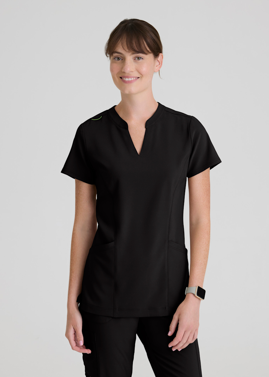 Sky 2-Pocket Banded Notched Neck Top