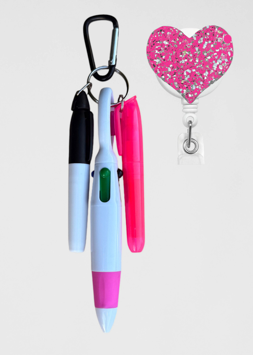 Pink Heart Badge Pen Set