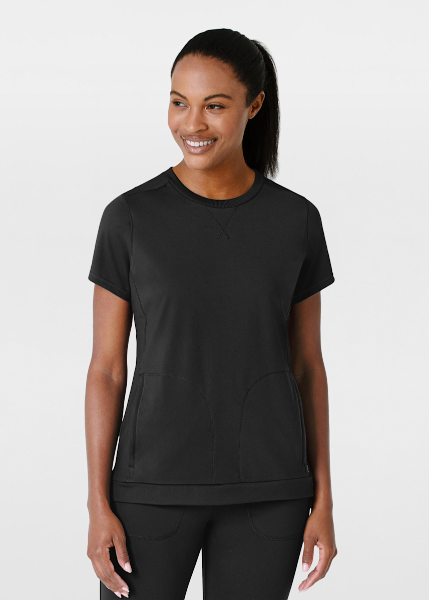 2-Pocket Knit Flex-n-Reach Crew Neck Top
