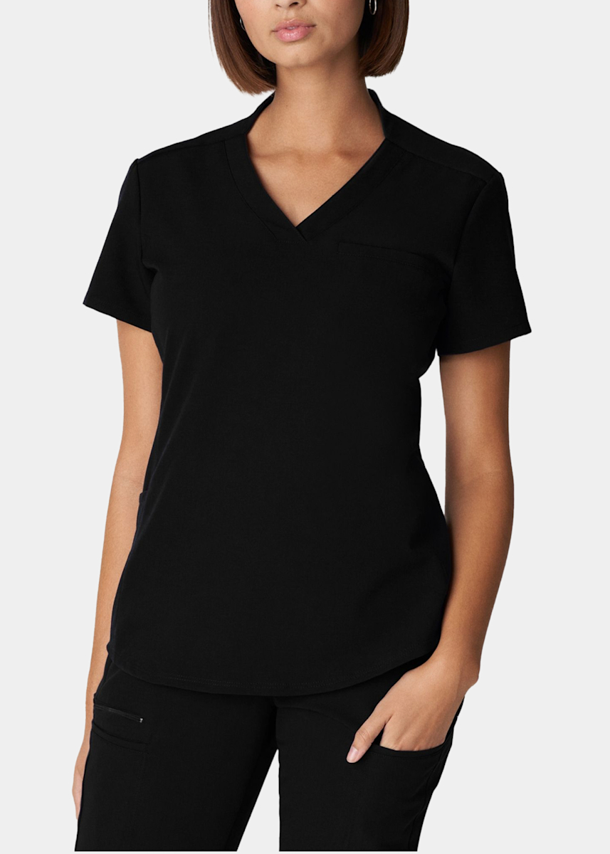 2-Pocket Jersey Knit Back V-Neck Top