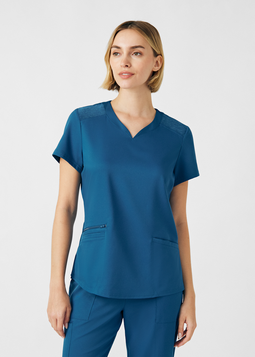 2-Pocket Curved V-Neck Top