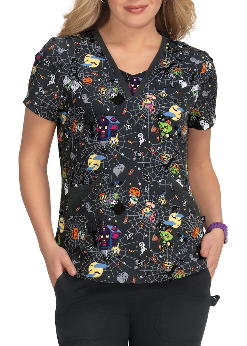 tokidoki by koi Eve Women's Print Scrub Top (Stay Groovy) with koi Lite  Stretch Momentum Women's