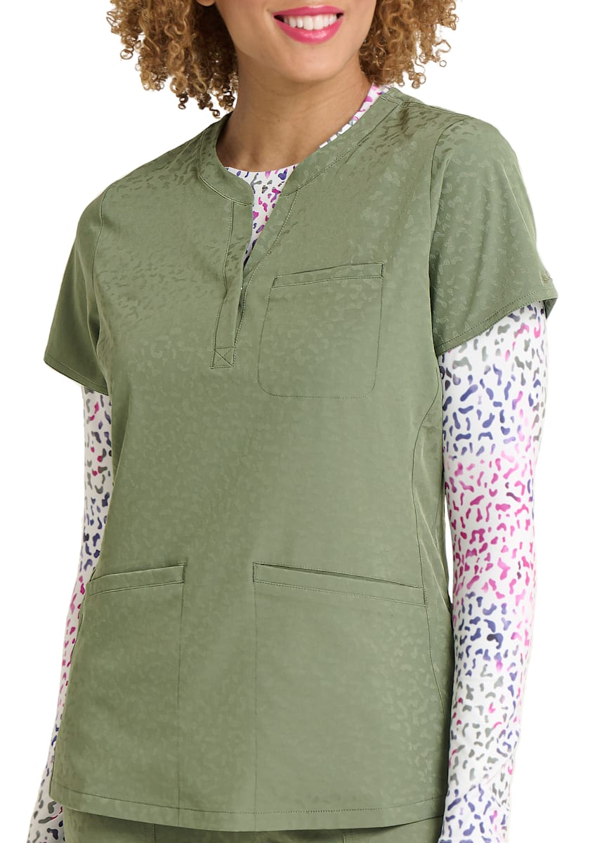 Lynx Jacquard 3 Pocket Y Neck Top Scrubs Beyond