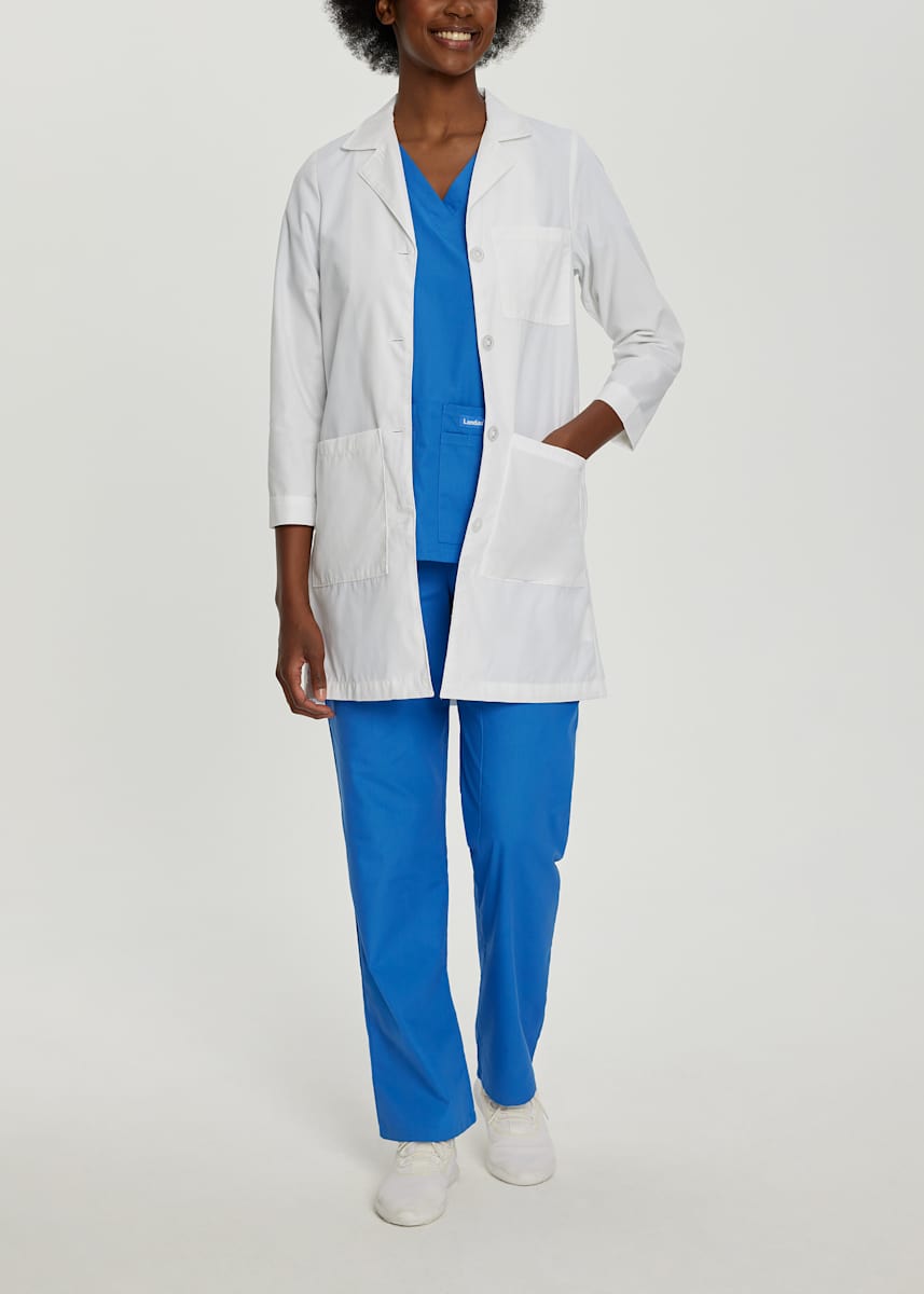 Women's white lab coat embroidered on sale