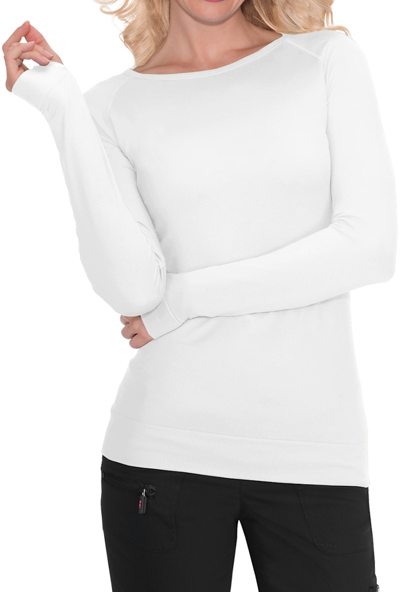 Womens WonderWink Silky Long Sleeve T-Shirt White