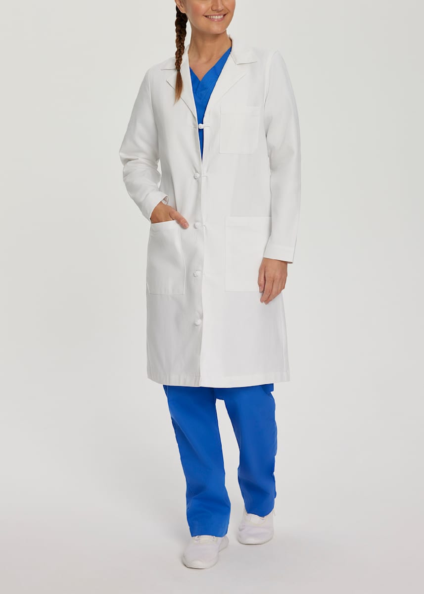 Landau Women's 36 Inch Cloth Knot Buttons Lab Coats | Scrubs & Beyond