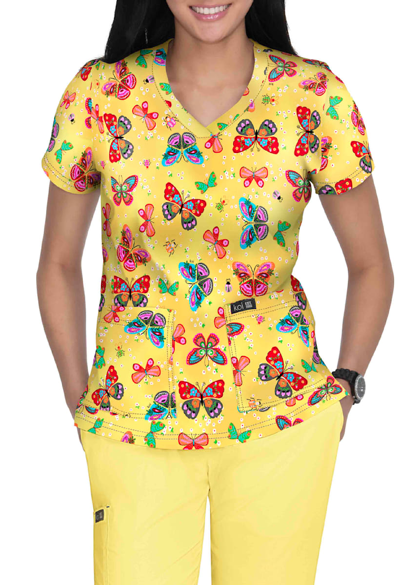 Leslie Butterfly Fiesta VNeck Print Scrub Top Scrubs & Beyond