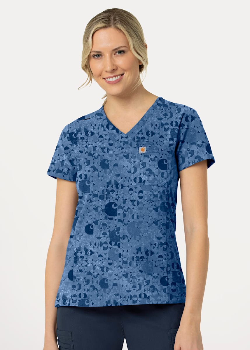 Carhartt Force CrossFlex Carhartt Geo Logo Riverside VNeck Print Scrub Top Scrubs & Beyond
