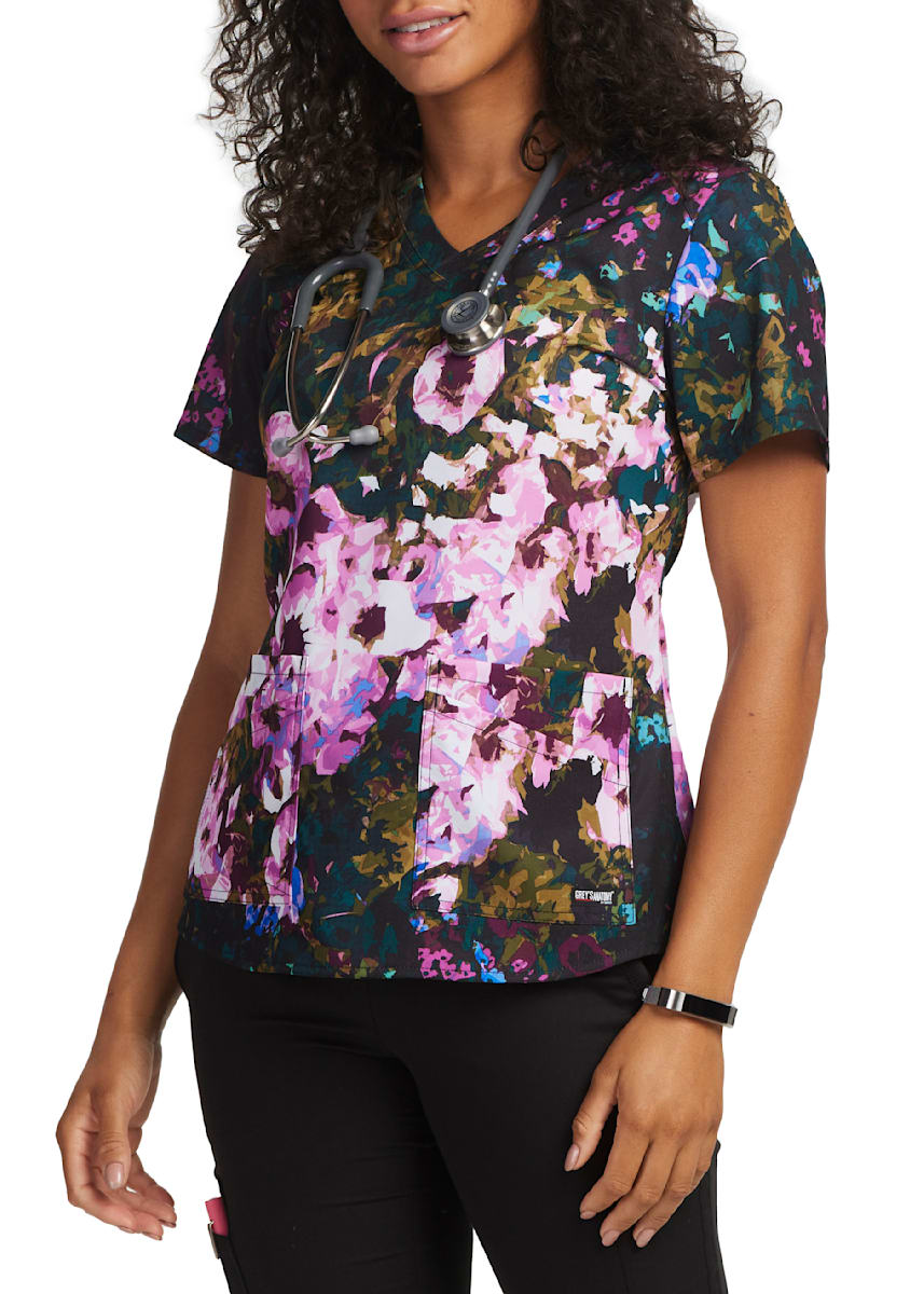 Greys Anatomy Casey 4 Pocket Autumn Meadow Print VNeck Top Scrubs