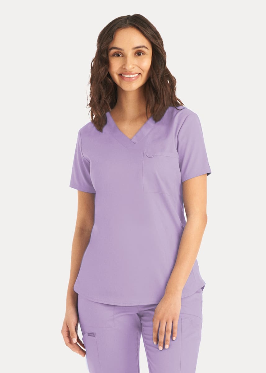 2-Pocket V-Neck Rib Knit Top | Scrubs & Beyond