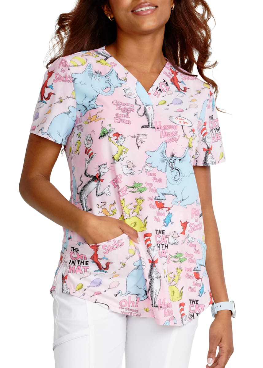 Cute Donut Print Stretchy Scrubs Top Functional - Temu Canada