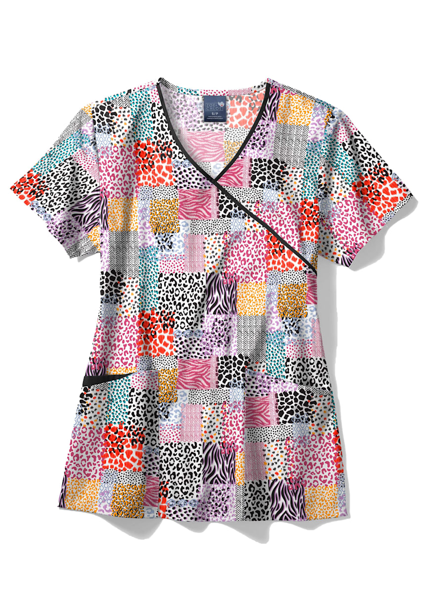 Pattern Patch Mock Wrap Print Scrub Top | Scrubs & Beyond